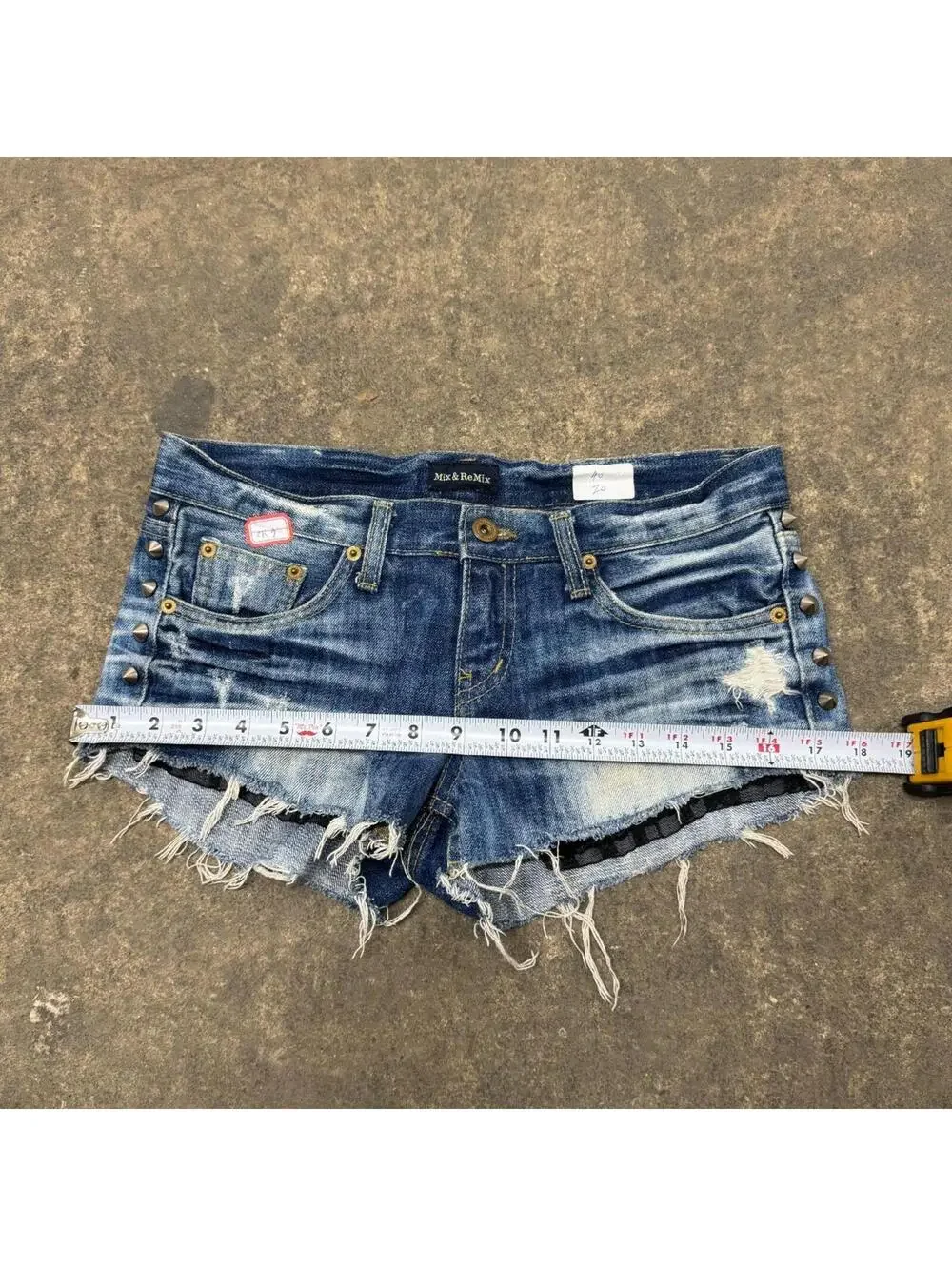 Vintage Y2K Low Rise Denim Micro Shorts Faded Spiked - Picture 7 of 8
